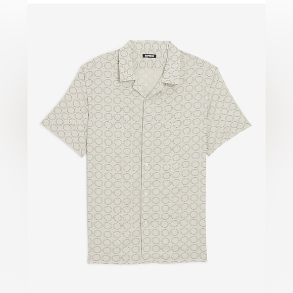 Express Circle Print Rayon Revere Short Sleeve Shirt - Picture 4 of 4